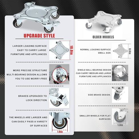 ZFULVO Furniture Dolly 5 عجلات شديدة التحمل، كبيرة الحجم من الصلب الكربوني، رافعة أثاث مع 5 عجلات مطاطية عالمية قابلة للدوران 360 درجة، أقصى حمل 1700 كجم/3747 رطل in Kuwait