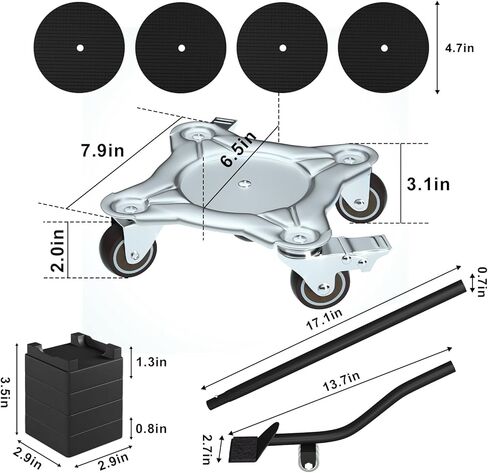 ZFULVO Furniture Dolly 5 عجلات شديدة التحمل، كبيرة الحجم من الصلب الكربوني، رافعة أثاث مع 5 عجلات مطاطية عالمية قابلة للدوران 360 درجة، أقصى حمل 1700 كجم/3747 رطل in Kuwait