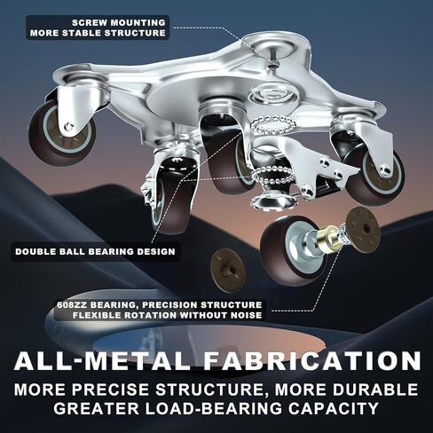 ZFULVO Furniture Dolly 5 عجلات شديدة التحمل، كبيرة الحجم من الصلب الكربوني، رافعة أثاث مع 5 عجلات مطاطية عالمية قابلة للدوران 360 درجة، أقصى حمل 1700 كجم/3747 رطل in Kuwait