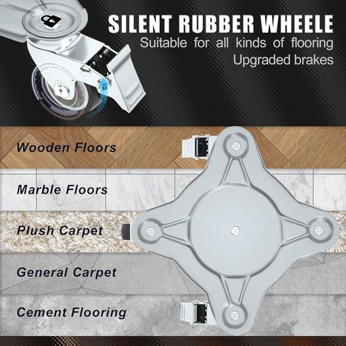 ZFULVO Furniture Dolly 5 عجلات شديدة التحمل، كبيرة الحجم من الصلب الكربوني، رافعة أثاث مع 5 عجلات مطاطية عالمية قابلة للدوران 360 درجة، أقصى حمل 1700 كجم/3747 رطل in Kuwait