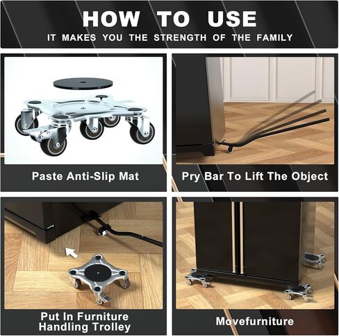 ZFULVO Furniture Dolly 5 عجلات شديدة التحمل، كبيرة الحجم من الصلب الكربوني، رافعة أثاث مع 5 عجلات مطاطية عالمية قابلة للدوران 360 درجة، أقصى حمل 1700 كجم/3747 رطل in Kuwait