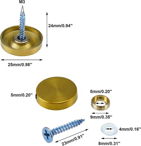 Mirror Screws Cap,8Pcs 16mm(5/8") Black Stainless Steel Mirror Nails Decorative Screw Caps Advertising Nails in Saudi Arabia