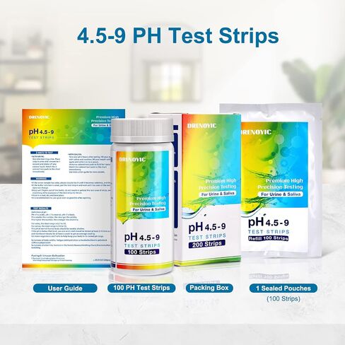 DRENOYIC pH Test Strips - 4.5 to 9 (200 ct) Universal Acid Alkaline Litmus Paper Testing Strips for Water, Urine and Saliva, Soap, Soil, Diet pH Monitoring, and so on in Saudi Arabia