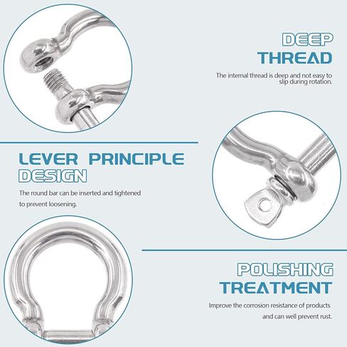 Cimeton 6 قطع M10 304 الفولاذ المقاوم للصدأ D حلقة تكبل، دبوس لولبي مرساة تكبل، شكل القوس تحميل المشبك الأجهزة البحرية للجر أسلاك الفولاذ in Kuwait