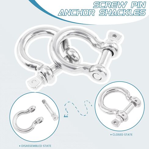 Cimeton 6 قطع M10 304 الفولاذ المقاوم للصدأ D حلقة تكبل، دبوس لولبي مرساة تكبل، شكل القوس تحميل المشبك الأجهزة البحرية للجر أسلاك الفولاذ in Kuwait