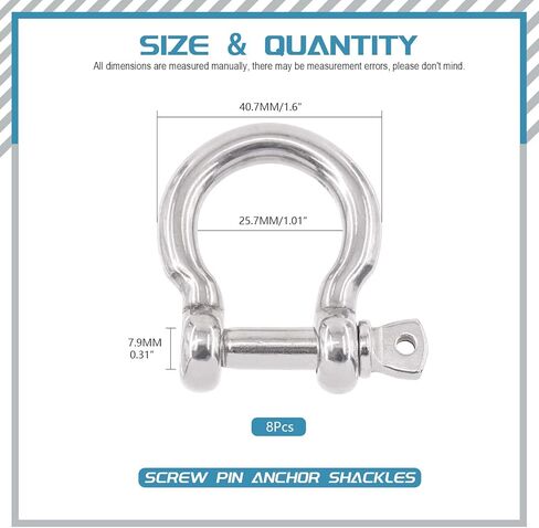 Cimeton 6 قطع M10 304 الفولاذ المقاوم للصدأ D حلقة تكبل، دبوس لولبي مرساة تكبل، شكل القوس تحميل المشبك الأجهزة البحرية للجر أسلاك الفولاذ in Kuwait