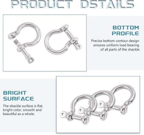 Cimeton 6 قطع M10 304 الفولاذ المقاوم للصدأ D حلقة تكبل، دبوس لولبي مرساة تكبل، شكل القوس تحميل المشبك الأجهزة البحرية للجر أسلاك الفولاذ in Kuwait