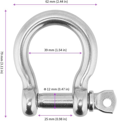 JEUIHAU 4 قطع 1/2 بوصة من الفولاذ المقاوم للصدأ، تكبل مرساة لولبية، أصفاد حلقية على شكل حرف D من الفولاذ المقاوم للصدأ، تكبل القوس شديد التحمل لتوصيل حبل الأسلاك والسلسلة، سعة 1940 رطل in Kuwait