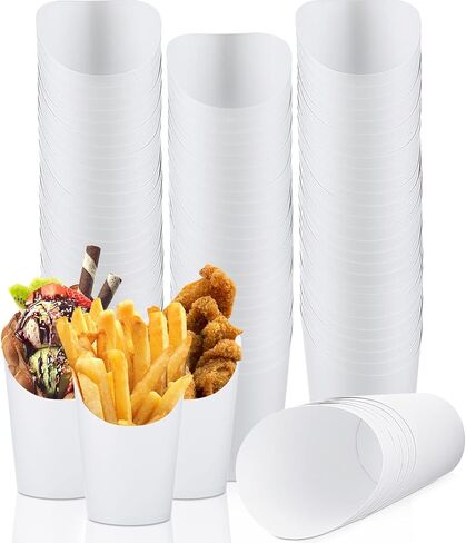 Potchen 150 Pieces French Fries Holder 14oz Charcuterie Cups Disposable Take out French Fry Cups Waffle Paper Popcorn Boxes Sandwich Paper Cones Holder for Wedding Birthday Party, White in Saudi Arabia