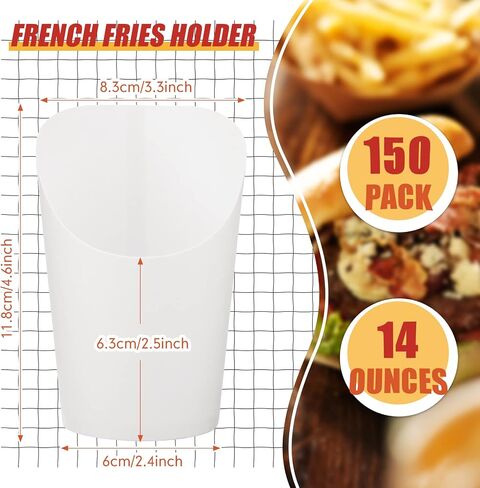 Potchen 150 Pieces French Fries Holder 14oz Charcuterie Cups Disposable Take out French Fry Cups Waffle Paper Popcorn Boxes Sandwich Paper Cones Holder for Wedding Birthday Party, White in Saudi Arabia