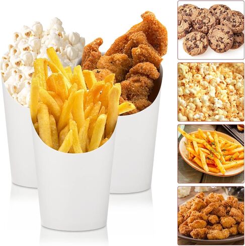 Potchen 150 Pieces French Fries Holder 14oz Charcuterie Cups Disposable Take out French Fry Cups Waffle Paper Popcorn Boxes Sandwich Paper Cones Holder for Wedding Birthday Party, White in Saudi Arabia