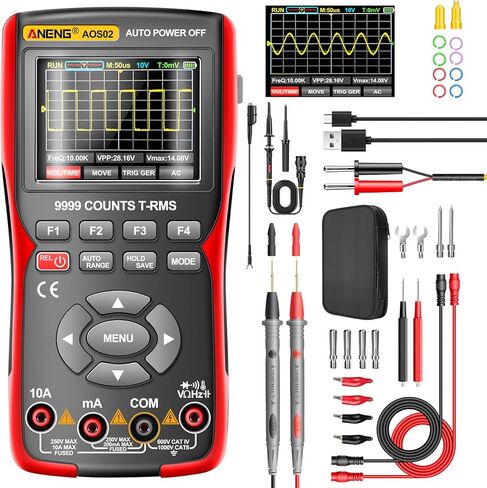 ANENG 2 في 1 جهاز راسم الذبذبات Haneheld متعدد قناة واحدة عرض النطاق الترددي 10 ميجا هرتز، طول سجل 64 كيلو بايت، معدل أخذ العينات العالي 48 مللي ثانية في الثانية، 9999 عدد مع شاشة IPS 2.8 بوصة، يقيس اختبار تيار الجهد الكهربي DC/AC in Kuwait