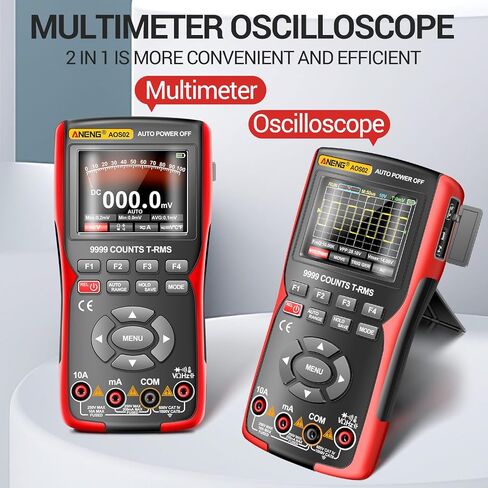 ANENG 2 في 1 جهاز راسم الذبذبات Haneheld متعدد قناة واحدة عرض النطاق الترددي 10 ميجا هرتز، طول سجل 64 كيلو بايت، معدل أخذ العينات العالي 48 مللي ثانية في الثانية، 9999 عدد مع شاشة IPS 2.8 بوصة، يقيس اختبار تيار الجهد الكهربي DC/AC in Kuwait