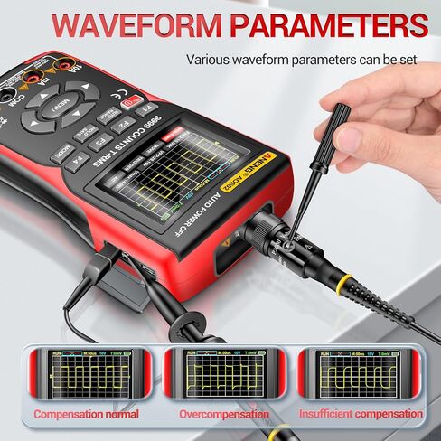 ANENG 2 في 1 جهاز راسم الذبذبات Haneheld متعدد قناة واحدة عرض النطاق الترددي 10 ميجا هرتز، طول سجل 64 كيلو بايت، معدل أخذ العينات العالي 48 مللي ثانية في الثانية، 9999 عدد مع شاشة IPS 2.8 بوصة، يقيس اختبار تيار الجهد الكهربي DC/AC in Kuwait