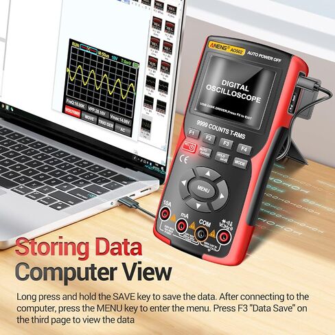 ANENG 2 في 1 جهاز راسم الذبذبات Haneheld متعدد قناة واحدة عرض النطاق الترددي 10 ميجا هرتز، طول سجل 64 كيلو بايت، معدل أخذ العينات العالي 48 مللي ثانية في الثانية، 9999 عدد مع شاشة IPS 2.8 بوصة، يقيس اختبار تيار الجهد الكهربي DC/AC in Kuwait