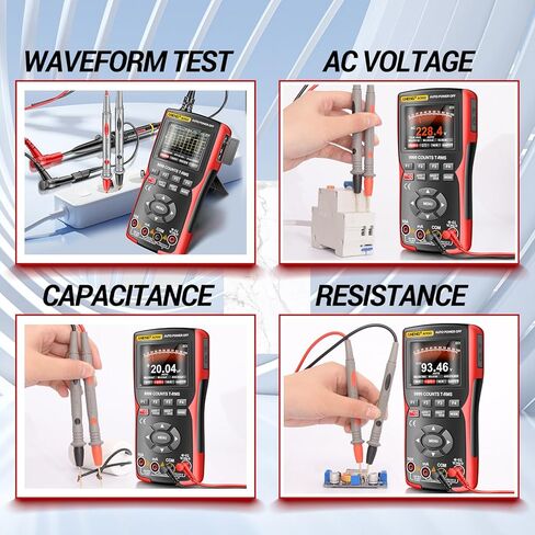 ANENG 2 في 1 جهاز راسم الذبذبات Haneheld متعدد قناة واحدة عرض النطاق الترددي 10 ميجا هرتز، طول سجل 64 كيلو بايت، معدل أخذ العينات العالي 48 مللي ثانية في الثانية، 9999 عدد مع شاشة IPS 2.8 بوصة، يقيس اختبار تيار الجهد الكهربي DC/AC in Kuwait