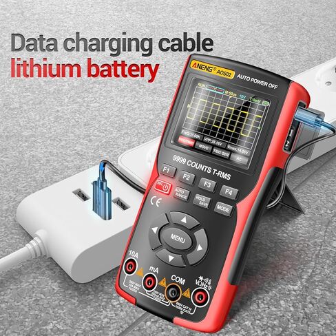 ANENG 2 في 1 جهاز راسم الذبذبات Haneheld متعدد قناة واحدة عرض النطاق الترددي 10 ميجا هرتز، طول سجل 64 كيلو بايت، معدل أخذ العينات العالي 48 مللي ثانية في الثانية، 9999 عدد مع شاشة IPS 2.8 بوصة، يقيس اختبار تيار الجهد الكهربي DC/AC in Kuwait