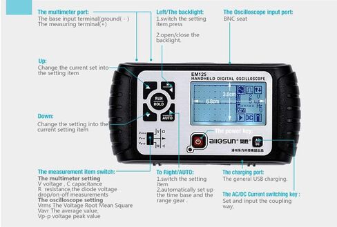 allsun 2 in 1 Handheld Oscilloscope Multimeter Portable Digital Automotive Storage Lab Scope with 1 Channel 25MHz LED Backlit,AC/DC Voltage Ohm Tester in Saudi Arabia