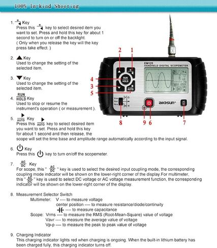 allsun 2 in 1 Handheld Oscilloscope Multimeter Portable Digital Automotive Storage Lab Scope with 1 Channel 25MHz LED Backlit,AC/DC Voltage Ohm Tester in Saudi Arabia