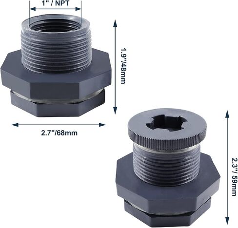 Rierdge 3 Pack 1/2" NPT أنثى PVC تركيب الحاجز، موصل خزان المياه مع المقابس لبراميل المطر، أحواض السمك - أبيض (مجموعة من 3) in Kuwait