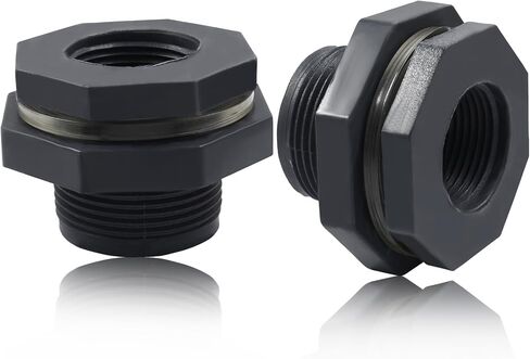 1 Pack 1-1/2" PVC Bulkhead Fitting for Rain Barrels, Aquariums - Dark Grey in Kuwait