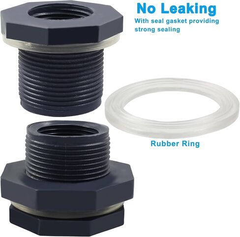 1 Pack 1-1/2" PVC Bulkhead Fitting for Rain Barrels, Aquariums - Dark Grey in Kuwait