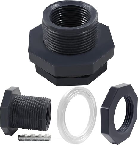 1 Pack 1-1/2" PVC Bulkhead Fitting for Rain Barrels, Aquariums - Dark Grey in Kuwait