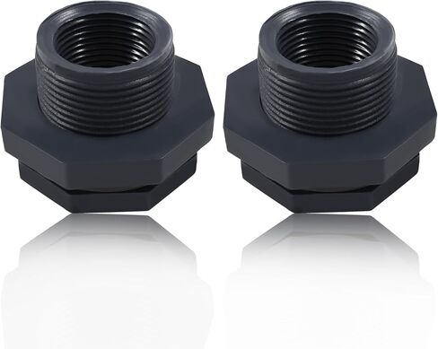 1 Pack 1-1/2" PVC Bulkhead Fitting for Rain Barrels, Aquariums - Dark Grey in Kuwait