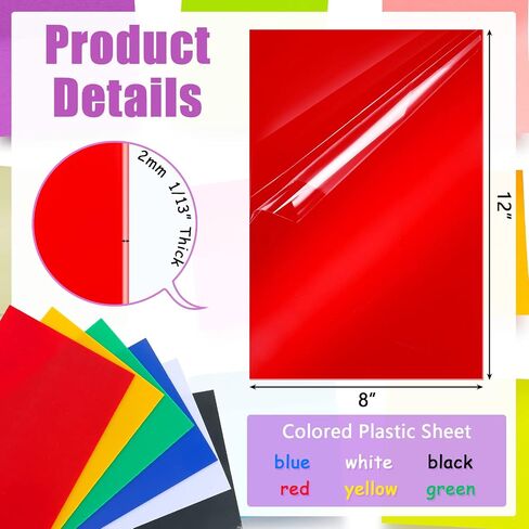 6 Pcs Colored Cast Acrylic Sheet 8 x 12 Inch Non Transparent Acrylic Panel 1/13 Inch Thick Acrylic Glass Sheet DIY Materials for Sign Home Decor Handcraft Painting Photography DIY Display Projects in Kuwait