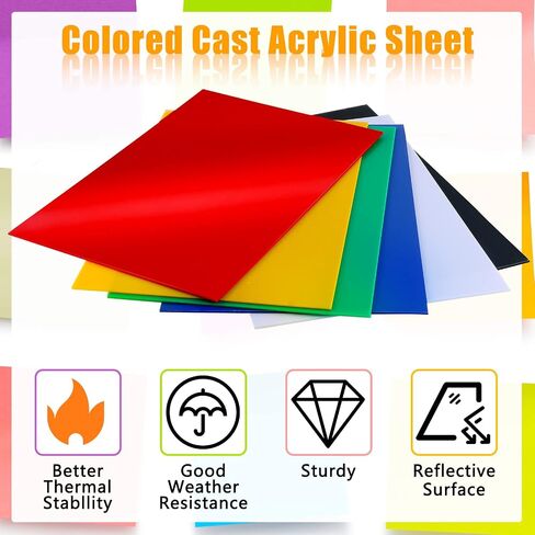 6 Pcs Colored Cast Acrylic Sheet 8 x 12 Inch Non Transparent Acrylic Panel 1/13 Inch Thick Acrylic Glass Sheet DIY Materials for Sign Home Decor Handcraft Painting Photography DIY Display Projects in Kuwait