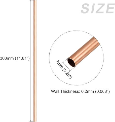 METALLIXITY Copper Tube (7mm OD x 0.2mm Wall T x 300mm L) 4Pcs, Straight Tubing - for Home Furnishing, Machinery, DIY Handicraft in Kuwait