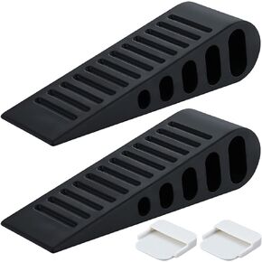 JQK Rubber Door Stopper Wedge, Black 2 Pack Soft TPR Premium Door Stops for Bottom of Heavy Duty Door on Tile, Concrete, Carpet, Wooden Floor, DSB61-BK-P2