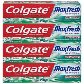 Colgate Max Fresh Whitening Toothpaste with Breath Strips, Clean Mint, 6 Ounce Tube, 4 Pack in Kuwait