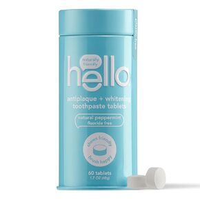 hello Antiplaque & Teeth Whitening Eco Friendly Travel Toothpaste Tablets, Natural Peppermint Flavor, Fluoride Free, TSA Compliant, Vegan, SLS Free, Plastic-Free, 60 Tablets in Kuwait