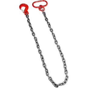 QWORK سلسلة حبال، 3/8 بوصة × 6 بوصة حبال سلسلة ساق واحدة مع خطاف، سعة تحميل 6614 رطل، سلسلة رفع المحرك من سبائك الصلب G80، للآلات والموانئ والبناء، أحمر in Kuwait