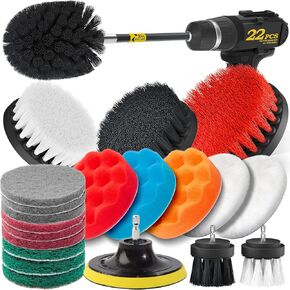 Holikme 23Pack Drill Brush Attachments Set, Black, Scrub Pads & Sponge, Power Scrubber Brush with Extend Long Attachment All Purpose Clean for Grout, Tiles, Sinks, Bathtub, Bathroom, Kitchen & Auto