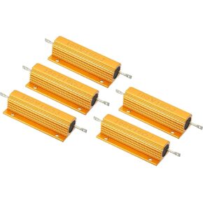 PATIKIL 100W 300 Ohm Aluminum Shell Resistor, 5 Pack Aluminum Housing Resistor Housed Case Wirewound Resistors Screw Tap Power Resistor, Golden
