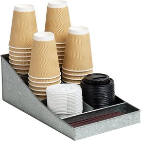 Mind Reader Anchor Collection, 7-Compartment Coffee Cup and Condiment Countertop Organizer, 15.5"L x 7.25"W x 5.25"H, Black