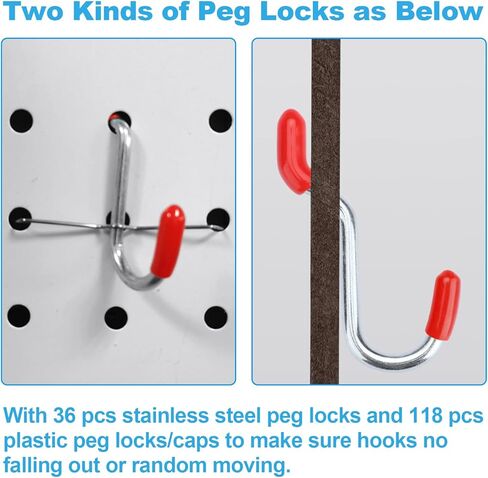 BetzFord 60 خطافًا معدنيًا فاخرًا متنوعًا بالإضافة إلى 132 قفل/غطاء أوتاد للوحة ربط مقاس ¼ بوصة و⅛ بوصة، لن تسقط in Kuwait