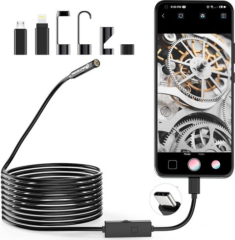 1920P Endoscope Snake Inspection Camera, Lightswim Type C Borescope, Scope Camera with 8 LED Lights for Android and iOS Smartphone, iPhone, iPad, Samsung (16.5 FT/5M) in Kuwait