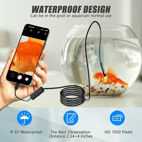 1920P Endoscope Snake Inspection Camera, Lightswim Type C Borescope, Scope Camera with 8 LED Lights for Android and iOS Smartphone, iPhone, iPad, Samsung (16.5 FT/5M) in Kuwait