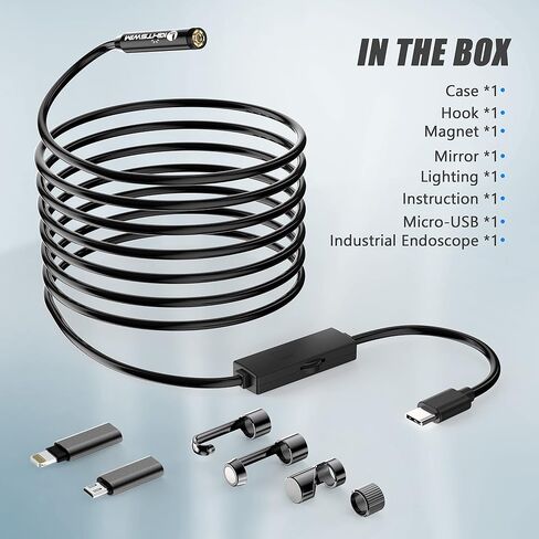 1920P Endoscope Snake Inspection Camera, Lightswim Type C Borescope, Scope Camera with 8 LED Lights for Android and iOS Smartphone, iPhone, iPad, Samsung (16.5 FT/5M) in Kuwait