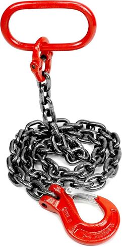 QWORK سلسلة حبال، 3/8 بوصة × 6 بوصة حبال سلسلة ساق واحدة مع خطاف، سعة تحميل 6614 رطل، سلسلة رفع المحرك من سبائك الصلب G80، للآلات والموانئ والبناء، أحمر in Kuwait