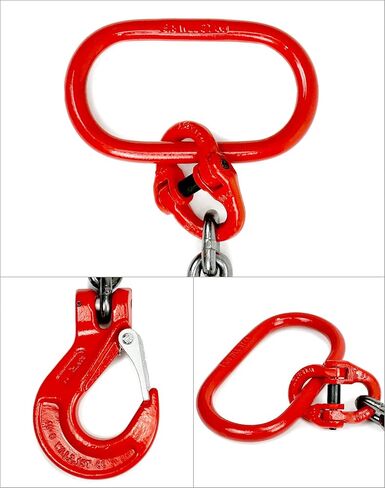QWORK سلسلة حبال، 3/8 بوصة × 6 بوصة حبال سلسلة ساق واحدة مع خطاف، سعة تحميل 6614 رطل، سلسلة رفع المحرك من سبائك الصلب G80، للآلات والموانئ والبناء، أحمر in Kuwait