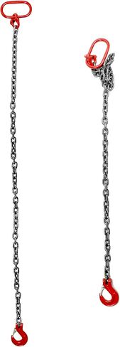 QWORK سلسلة حبال، 3/8 بوصة × 6 بوصة حبال سلسلة ساق واحدة مع خطاف، سعة تحميل 6614 رطل، سلسلة رفع المحرك من سبائك الصلب G80، للآلات والموانئ والبناء، أحمر in Kuwait