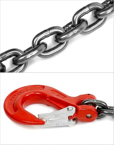 QWORK سلسلة حبال، 3/8 بوصة × 6 بوصة حبال سلسلة ساق واحدة مع خطاف، سعة تحميل 6614 رطل، سلسلة رفع المحرك من سبائك الصلب G80، للآلات والموانئ والبناء، أحمر in Kuwait