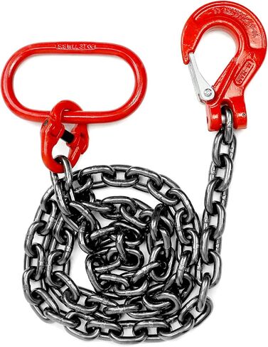 QWORK سلسلة حبال، 3/8 بوصة × 6 بوصة حبال سلسلة ساق واحدة مع خطاف، سعة تحميل 6614 رطل، سلسلة رفع المحرك من سبائك الصلب G80، للآلات والموانئ والبناء، أحمر in Kuwait