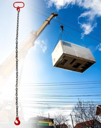 QWORK سلسلة حبال، 3/8 بوصة × 6 بوصة حبال سلسلة ساق واحدة مع خطاف، سعة تحميل 6614 رطل، سلسلة رفع المحرك من سبائك الصلب G80، للآلات والموانئ والبناء، أحمر in Kuwait