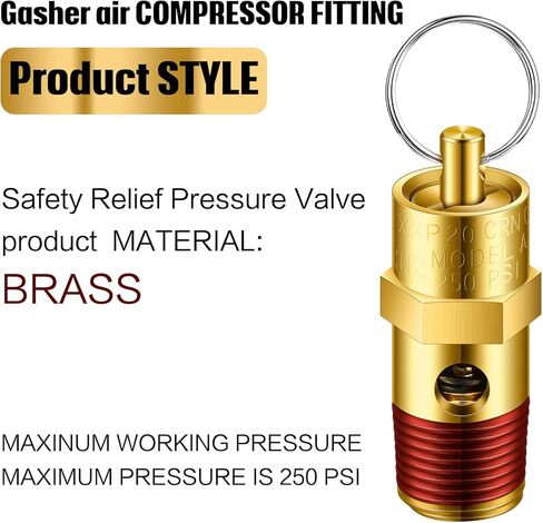 4 قطع 1/4 ''ذكر NPT ضاغط الهواء صمام تنفيس الضغط النحاس صمام الأمان ضاغط الهواء تحقق صمام (170 رطل لكل بوصة مربعة مجموعة الضغط) in Kuwait
