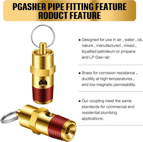 4 قطع 1/4 ''ذكر NPT ضاغط الهواء صمام تنفيس الضغط النحاس صمام الأمان ضاغط الهواء تحقق صمام (170 رطل لكل بوصة مربعة مجموعة الضغط) in Kuwait